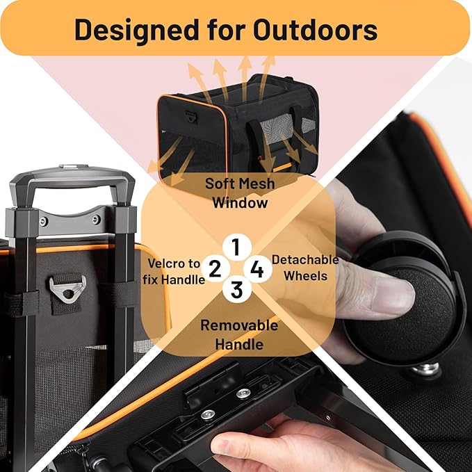 Pet Carrier for Small Pet, Cat Dog Carrier for Car Soft Sided Dog Rolling Crate Cat Travel Bag