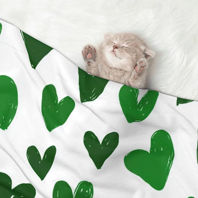 Cat Dog Blanket Green Hearts Ultra Soft Warming Mat for Indoor Pet Beds Furniture 27.6 X 19.7inch
