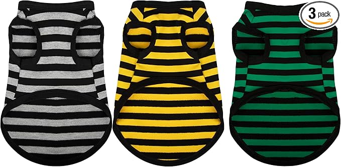 Paiaite 3 Pieces Dog Striped Shirt Dark Color Cotton Sleeveless Puppy Shirts Breathable Pet Apparel Tank Top Colorful Puppy Sweatshirt Clothes for Small Medium Dogs XS
