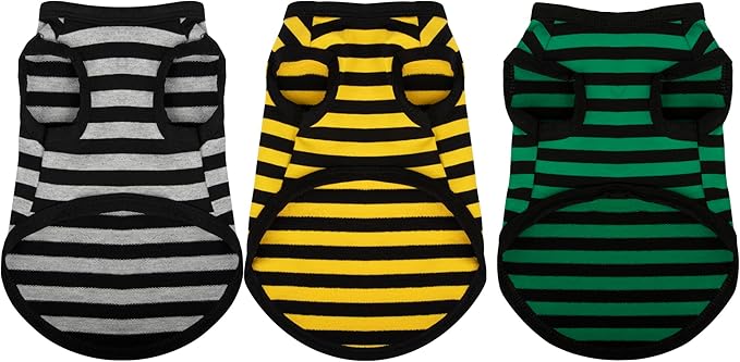Paiaite 3 Pieces Striped Dog Shirt Dark Color Cotton Sleeveless Puppy Shirts Breathable Pet Apparel Tank Top Colorful Puppy Sweatshirt Clothes for Small Medium Dogs XXS