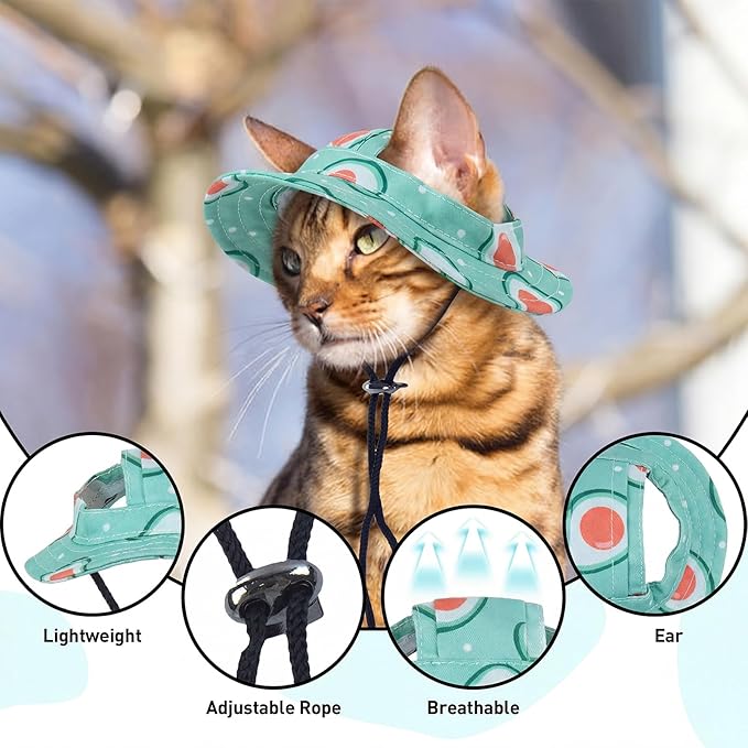 QBLEEV Cat Hats for Cats Only, Sphynx Hat with Ear Hole, Kitten Headwear Mini Sun Sombrero Caps, Summer Cat Cowboy Hats, Pet Chihuahua Sunscreen Baseball Outdoor Climbing Cap Birthday Party