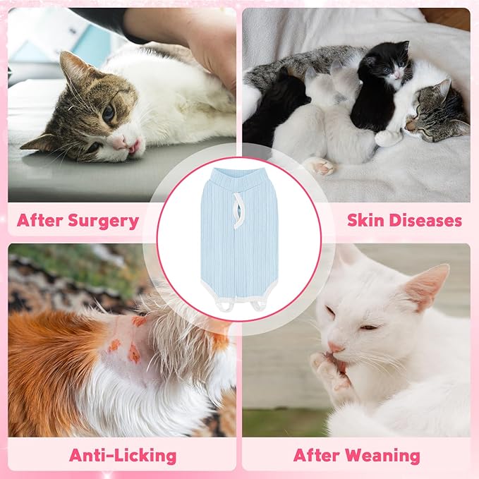 Coppthinktu Cat Recovery Suit for Female Cats After Spay, Breathable Cat Onesie Kitten Onesie Bodysuit, Cat Surgery Recovery Suit for Abdominal Wounds Anti Licking E-Collar Alternative