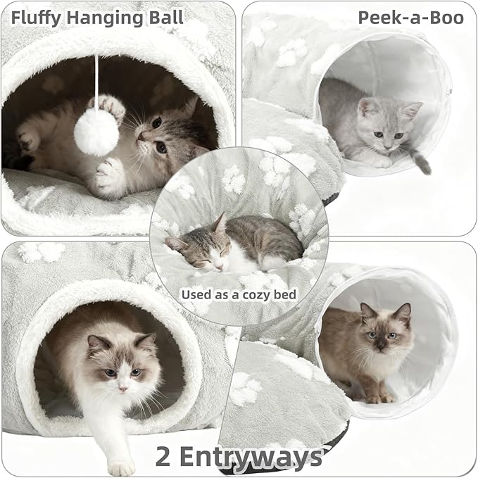Cat Tunnel Bed for Indoor Cats- Cute Cat Dount Play Tunnel, Soft Plush Peekaboo Kitten Cave with Washable Cushion, Collapsible Multifunctional Round Pet Playground Toys for Kitty Small Puppy Rabbit