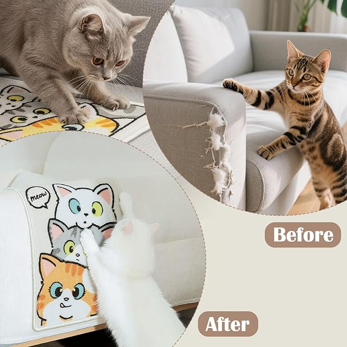 3-in-1 Cat Scratch Mat, 19.69x13.78 Inch High-Density Loop Pile Cat Scratching Pad, Indoor Cat Scratcher Bed & Furniture Protector for Couch Floor Wall