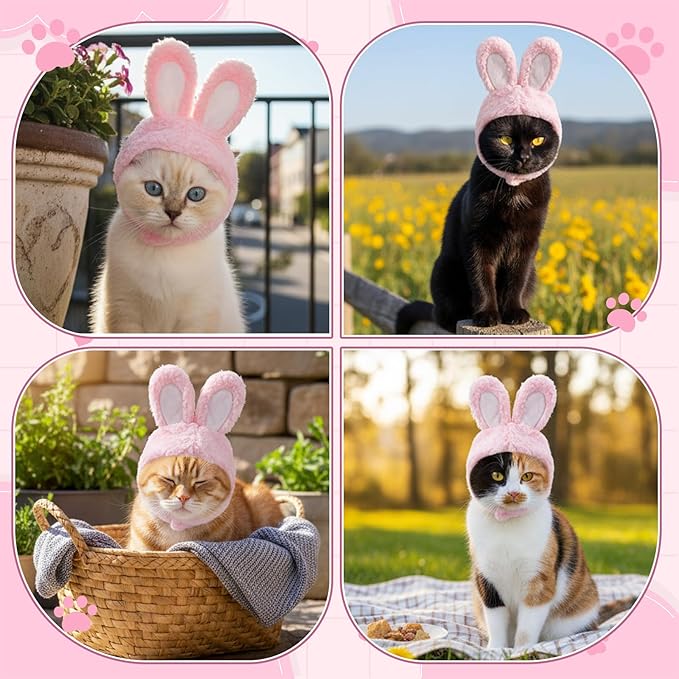 Cute Costume Bunny Rabbit Hat with Ears for Cats & Small Dogs, Soft Bunny Ears Dress Up Party Halloween Costume Accessories Easter Pet Costume for Cats Small Dogs Puppy(Pink)