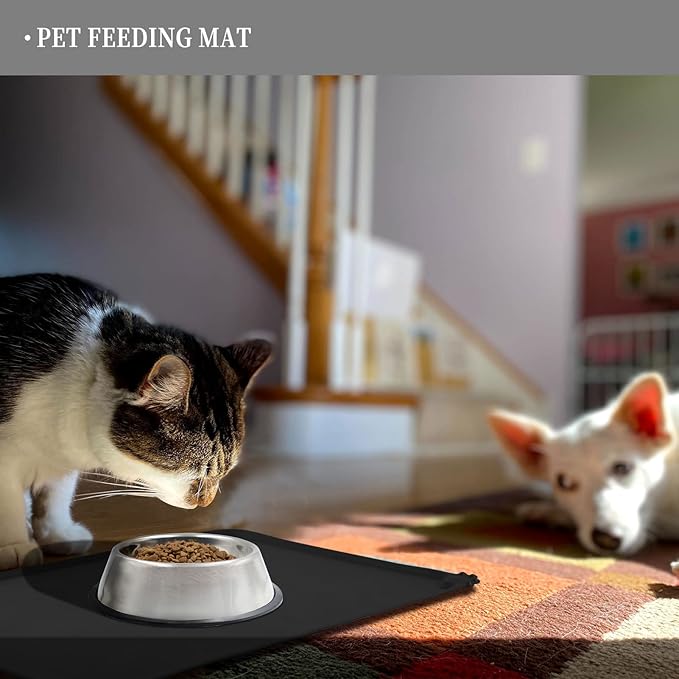Reopet Waterproof Pet Feeding Mat with High Raised Edges, Heavier and Thicker Placemats for Cat Dog Water Bowl with BPA Free, Dogs Cats Food Mats for Messy Drinkers to Prevent Spill and Protect Floors