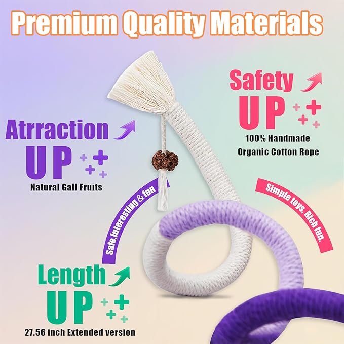 Bestac Cat Chew Rope Toy Natural Cotton & Rubber Kitten Teething Toy, Interactive Chew, Quiet Play, Ideal for Kitten & Adult Cat Indoor Fun & Energy Release