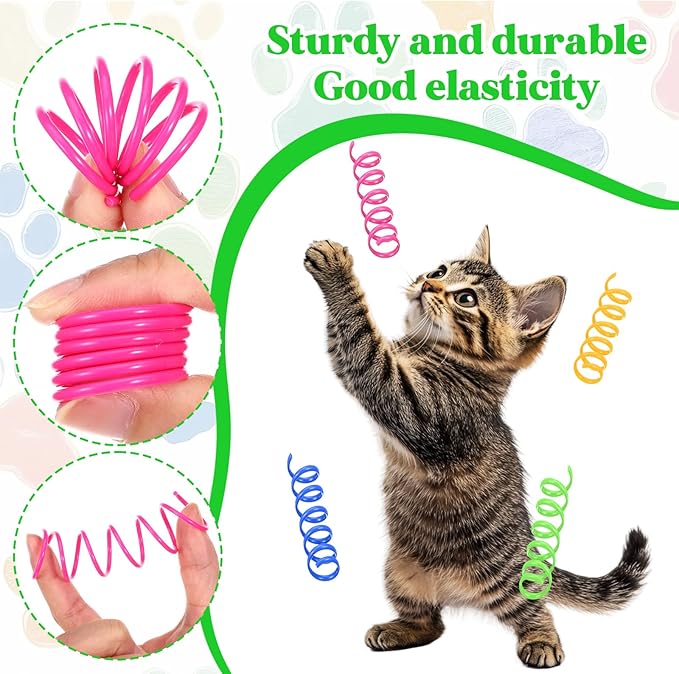 400 PCS Cat Spring Toys, Colorful Interactive Cat Toy Plastic Coil Springs Cats Toy for Indoor Cats, Kittens Toys Plastic Coil for Swatting, Biting, Hunting