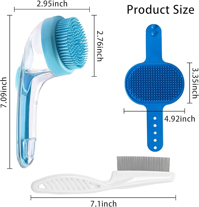 Pet Bath Brush,Dog Grooming Brush,Comes with Pet Grooming Comb and 2 Pcs Cat Scrubbers for Bath,2 in 1 Dog Bath Brush,Scrubber with Built-in Shampoo Dispenser