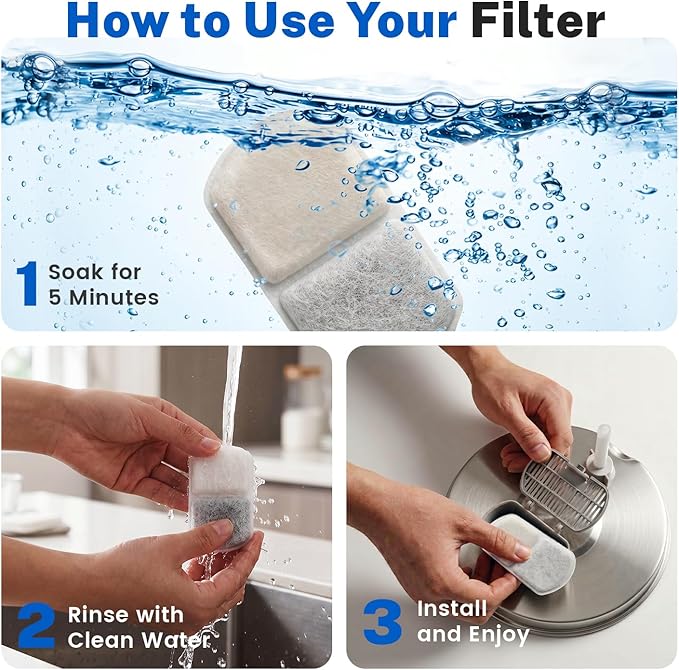 6 Pack Cat Water Fountain Filters Replacement & 6 Pack Replacement Sponges for Adorabby 135oz / 4L Pet Fountain Dog Water Dispenser