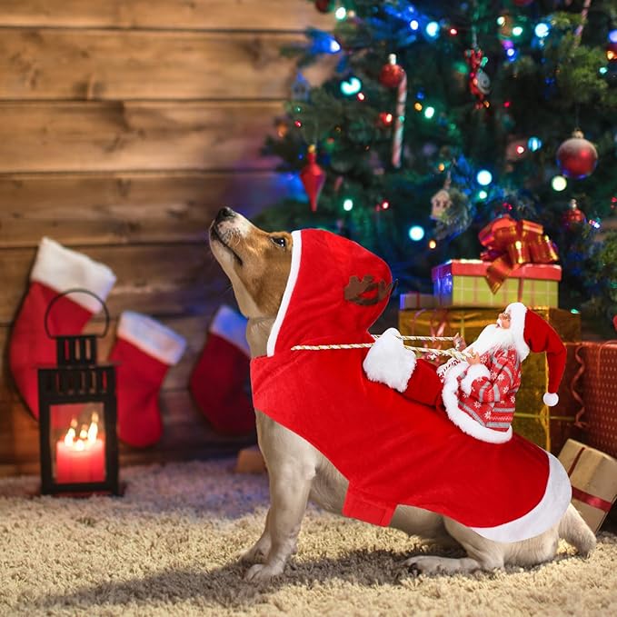 BWOGUE Santa Dog Costume Christmas Pet Clothes Santa Claus Riding Pet Cosplay Costumes Party Dressing up Dogs Cats Outfit for Small Medium Large Dogs Cats