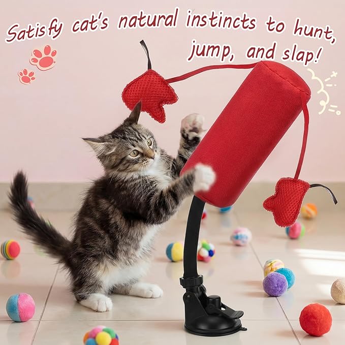 1 Pcs Cat Punching Bag with Boxing Gloves Filled with Catnip Punching Bag Play Gym Action Indoor Kitten Exercise and Fun Activity