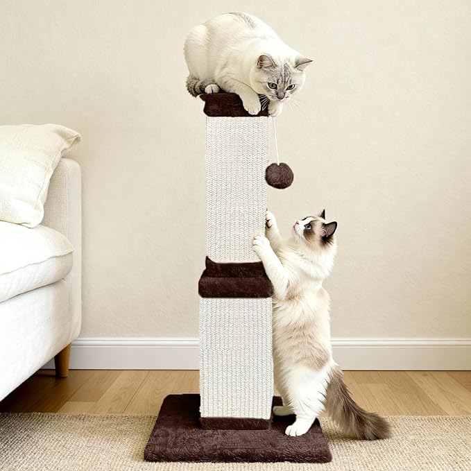 32 Tall Cat Scratching Post for Large Cats, Cat Scratcher for Indoor Cats Adults, Sturdy Sisal Scratch Post to Protect Furniture, Brown