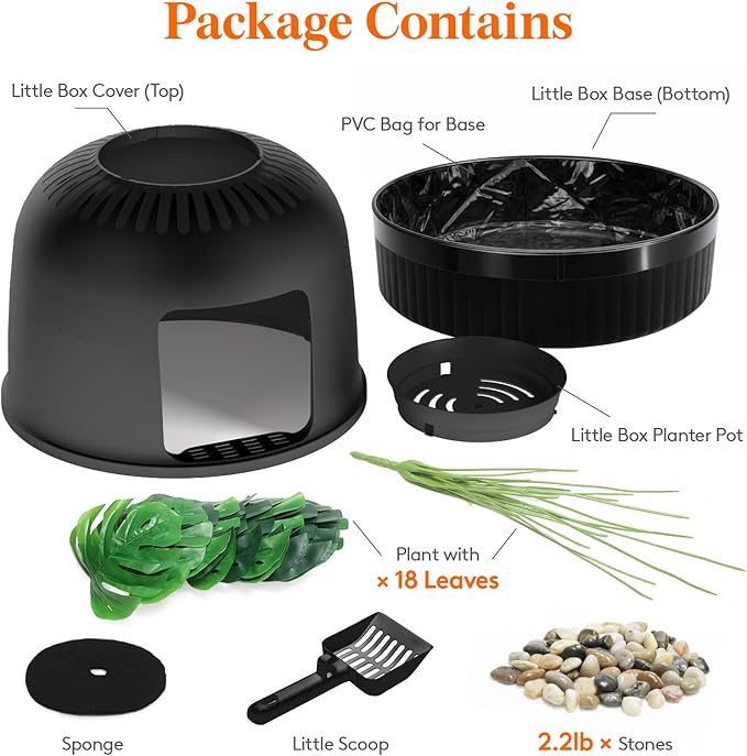 Lifewit Cat Litter Box, Hidden Enclosure Litter Tray with Odor Control & Carbon Filter in Living Room, Bedroom, Corner with Faux Plant& Plastic Scoop, Litter Liner, 48 x 120 cm/19x47, Black