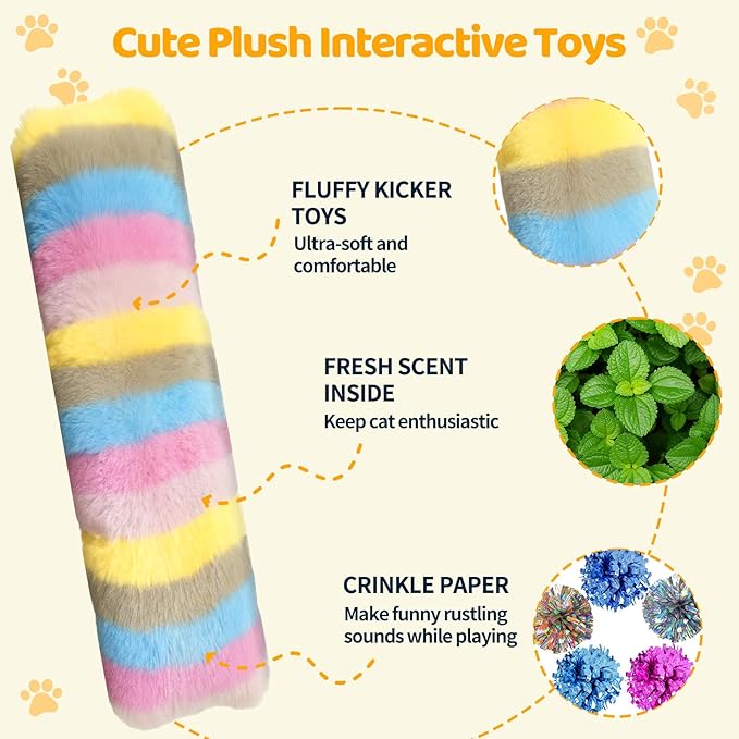 Kerros Cat Toys Pillows 3 Pack, Soft Cat Kitten Toy with Catnip Inside Interactive Toys for Indoor Cats Kittens Self Play, Kick, Swatting, Biting, Hunting, Exercise