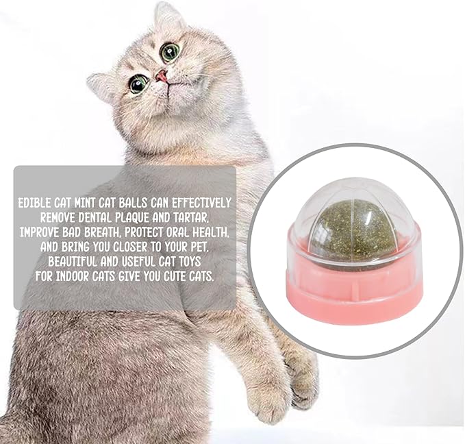 Pink Catnip Balls for Cats - 3PCS Wall Catnip Toys Edible Cat Toys for Cat Lick Safe Healthy Kitten Chew Toys Teeth Cleaning Dental Cat Toys