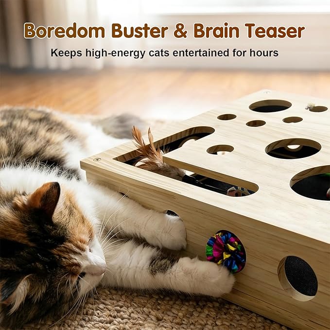 Cat Scratch Puzzle Enrichment Box, Cats Nail File Enrichment Box with Sandpaper Inside, Stress-Free Trimming Nails, Puzzle Feeder Cat Toys Interactive for Indoor Cats Nail Scratcher (with Bell Balls)