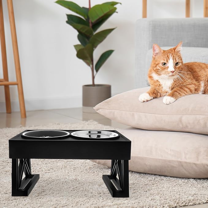 SUPVOX Elevated Stainless Steel Cat Food and Slow Feed Dog Bowl Set with Adjustable Stand for Small Pets Feeding and Watering