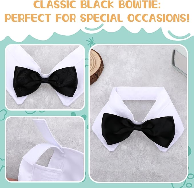2 Pcs Cat Bow Tie Dog Cat Tuxedo Collar Pet Costume Neck Girth 9.3"- 12" Cats Wedding Bowtie Wedding Dog Bowtie Tie for Cats Small Dogs Puppy Birthday Easter Valentines Weddings Grooming Accessories