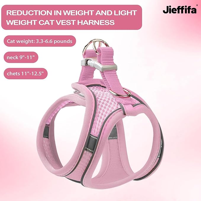 Cat Harness and Leash Set - Adjustable Soft Vest, Reflective Step-in Design for Safe Walking (Pink)