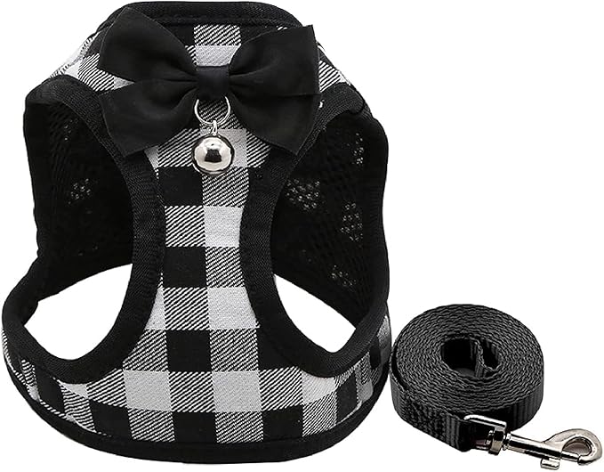 Cat Harness and Leash Escape Proof,Breathable Soft Kittens Vest for Cats Dogs, Escape Proof with Bell and Bow-Knot Decoration Christmas Medium…