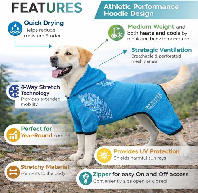 Pet Life ® Active Pawsterity Mediumweight 4-Way-Stretch and Quick Dry Yoga Fitness Year-Round Hooded Tracksuit Dog Sweater