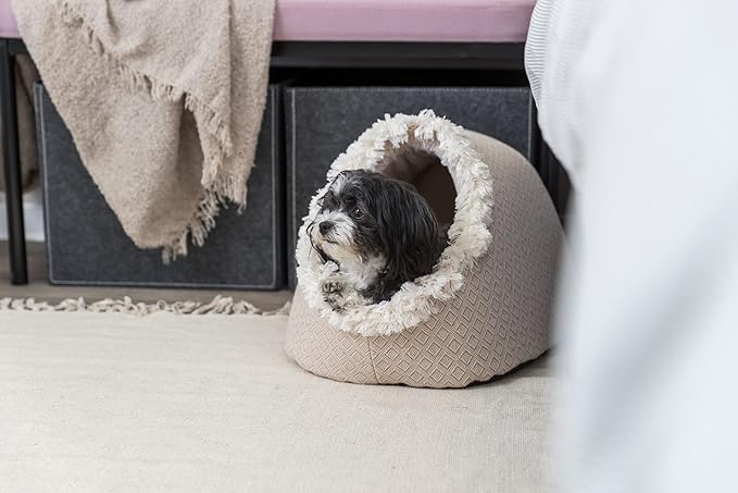 TRIXIE Boho Cat Cave, Stylish Bed with Reversible Cushion for Cats and Dogs, A Perfect Retreat for Kitties and Pups, Beige