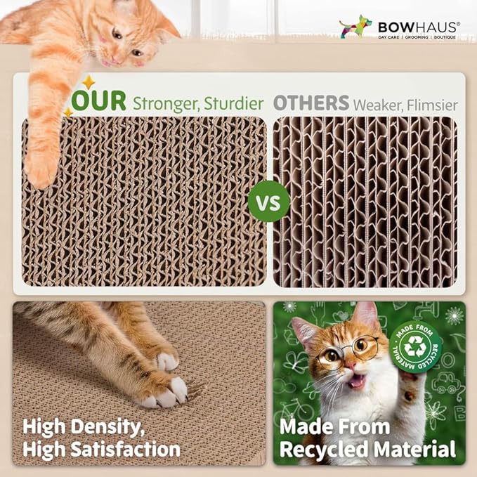 BOWHAUS 3 in 1 Cat Scratch Board, Cat Scratcher Lounger for Indoor Cat, Cardboard Cat Scratcher, Durable & Long-Lasting Infinity Cat Scratcher, Reversible Scratching Pads for Protecting Furniture