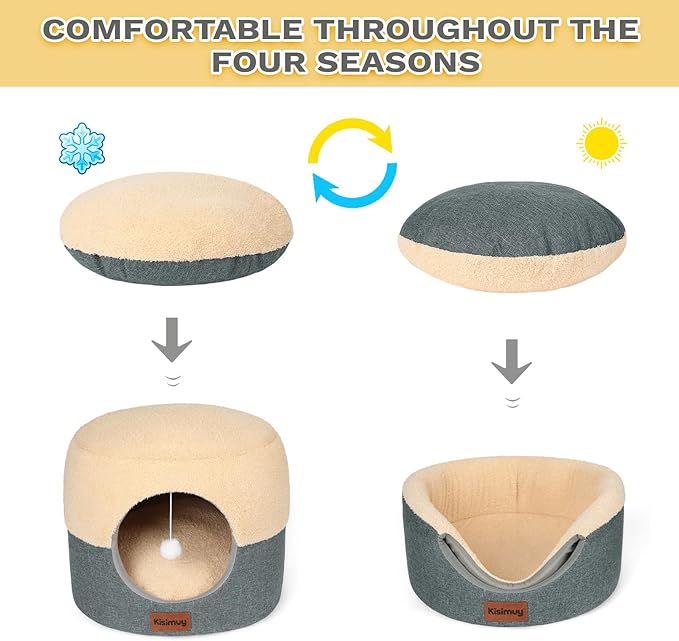 2 Pack Cat Bed for Indoor Cats - Foldable Cat House & Lounge for Kittens and Small Pets with Reversible Cushioned Pillow, Calming Anti-Anxiety Pet House, Soft Plush & Anti-Slip, Set of 2* 15.7 Inch