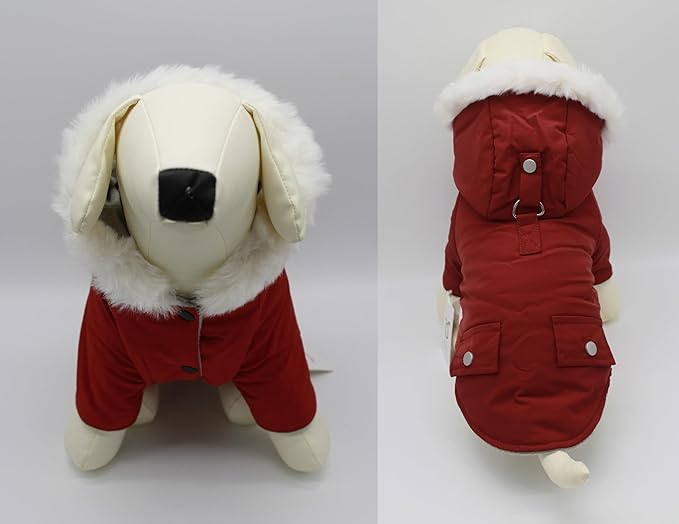 Pet Warm Dog Coat for Winter Dog Clothes Hooded Dog Jacket for Small Puppies Medium Large Dog Cat Clothes Insulated Padded Snow Jacket for Cold Weather Faux Fur (X-Small, Dark Red)