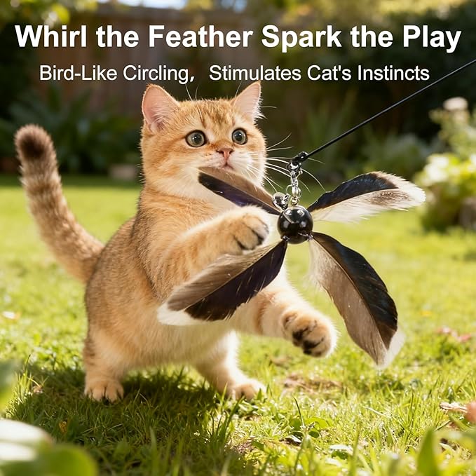 Cat Wand Toys Interactive for Indoor Cats, 4PC 4-Blade Feather Propeller Refills, 1PC Cat Wand (Classic Mocha Brown)