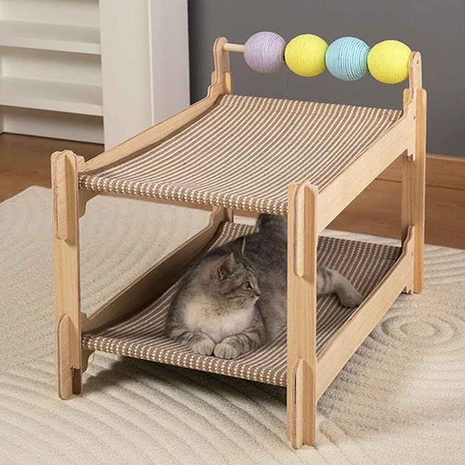 Layer Cats Sisal Pad Wood Construction Indoor Scratcher Tree House for Rest Furniture Protections Wooden Bed with Post