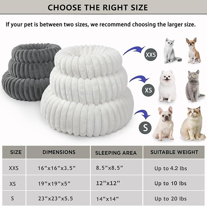 Donut Small Dog Bed Washable - Dog Beds for Small Dogs and Cats with Corduroy Fleece & Anti Slip Bottom, Calming Round Faux Fur Cute Pet Bed for Puppy Kitten, Cream, 23x23x5.5 inches