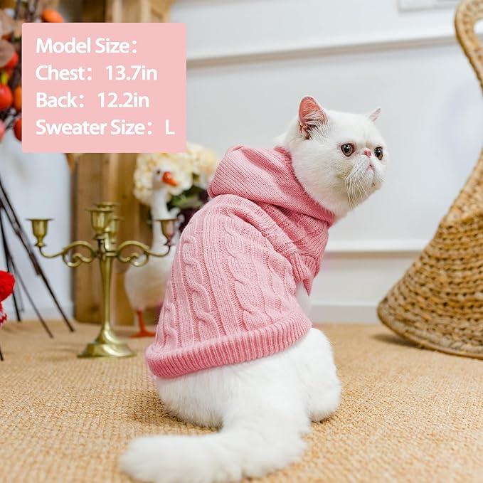 PUPTECK Winter Dog Cat Sweater Coat - Soft Cold Weather Clothes Knitwear for Kitties & Small Dogs Indoor Outdoor Walking Warm, Knitted Classic for Doggies Kitties Girls Boys, Pink S