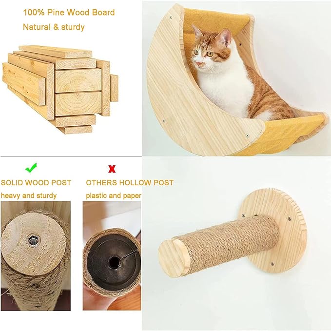 Cat Hammock Wall Mounted Cat Shelf with Two Steps - Cat Wall Shelves and Perches for Sleeping, Playing, Climbing, and Lounging - Modern Cat Bed & Furniture for Large Cats or Kitty