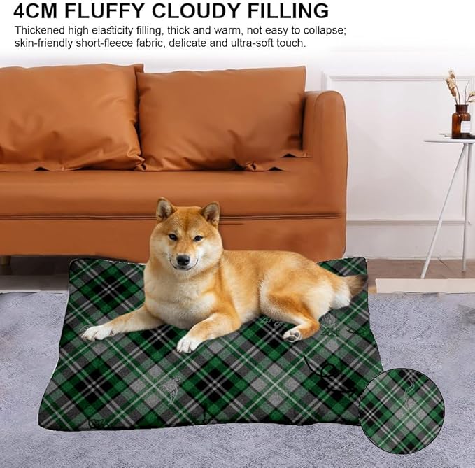 Grey Green Plaid Dog Bed Mat Non Slip Bottom Waterproof Cat Bed Cozy Soft Dog Travel Mat Crate Accessories for Cages Printed Pet Mats Gift Cozy Beds 24× 18 Inch Indoor Outdoor
