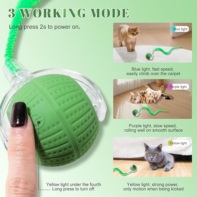 2 PCS Interactive Cat Toys for Indoor Cats, Fast Rolling on Carpet Flash and Motion Activated Cat Balls for Bored Indoor Cats