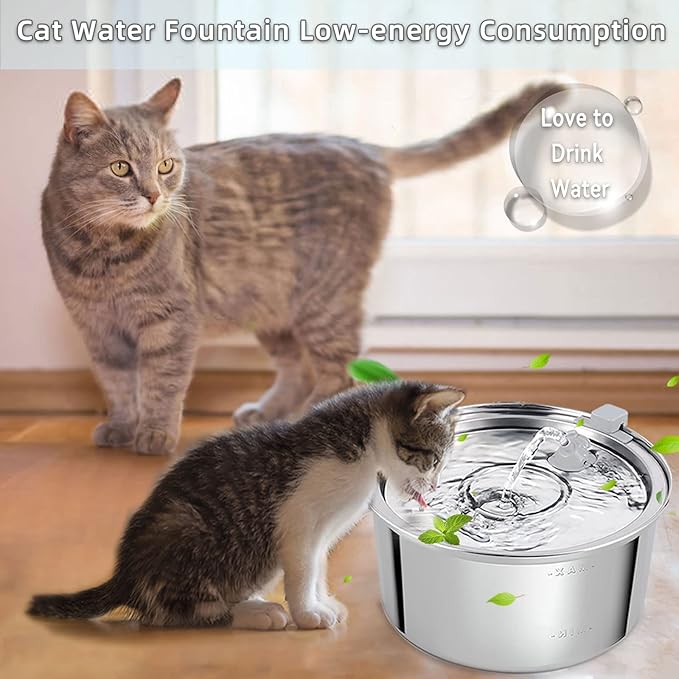 Cat Water Fountain Stainless Steel,3.2L/108oz Automatic Pet Fountain Dog Water Dispenser,Ultra Quiet Pump with 3 Replacement Filters for Cats, Dogs, Multiple Pets