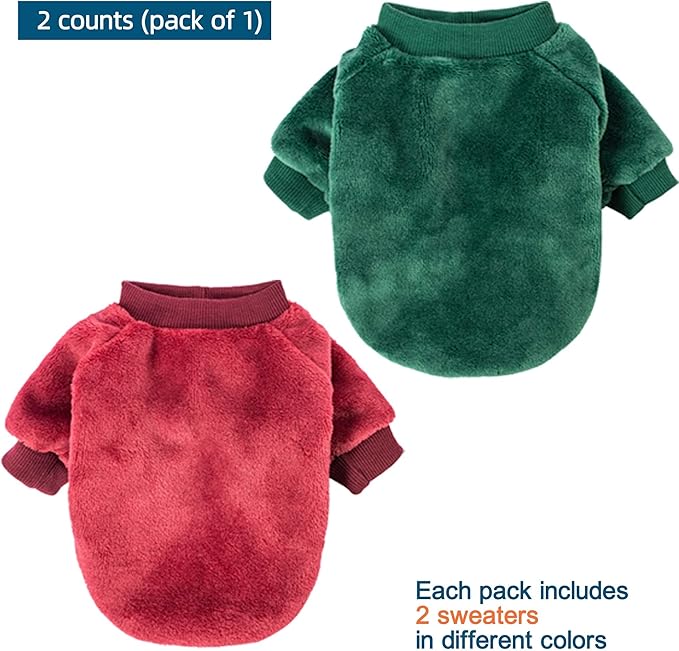 Dog Sweater | 2-Pack Clothes Jackets XXS - XXL for Small Dog Breed (Male & Girl), Super Soft Winter Coats Sweaters for Dogs and Cats, Pet Apparel Outfits (Wine red,Dark Green, Small)
