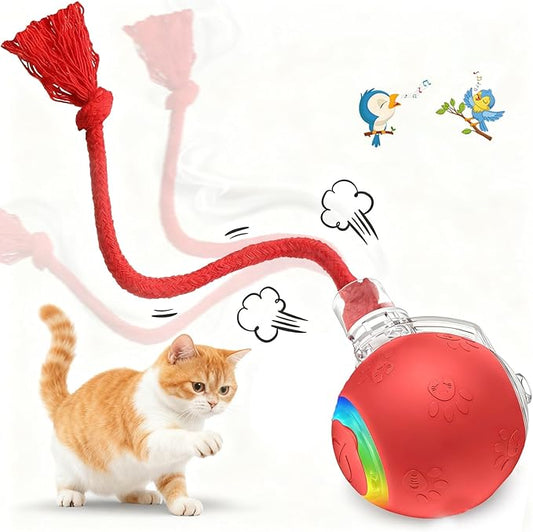 Red Interactive Cat Toy,Automatic Moving Cat Toys for Bored Indoor Adult Cats,Fast Rolling,Chirping & Motion-Activated Kitty Toys,Fun Gift for Cats with Speedy 2.0 Tail,USB Rechargeable