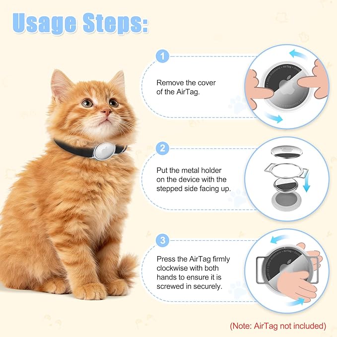 AirTag Cat Collar, Breakaway Air Tag Cat Tracker Collar with Integrated Airtag Holder Compatible with Apple Air Tag, Ultra Elastic & Comfortable Pet Tracking Collars for Cats Kittens (Black)