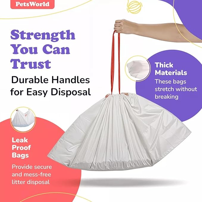 PETSWORLD Cat Litter Box Liners, Heavy Duty Litter Pan Liners Bags with Drawstring for Pet Cat Litter Tray (Unscented) (JUMBO - 45 x 18 Inches, 100 Count)