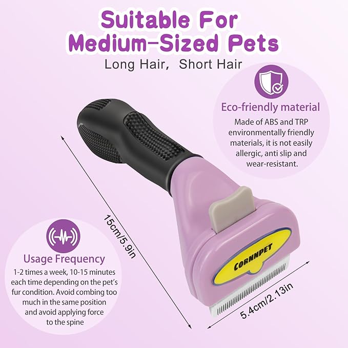 Pet Grooming Brush for Dogs and Cats, Effectively Reduces Shedding by Up to 96%, Self-Cleaning, Long or Short Hair Remover for Small Dogs & Cats(Pink)