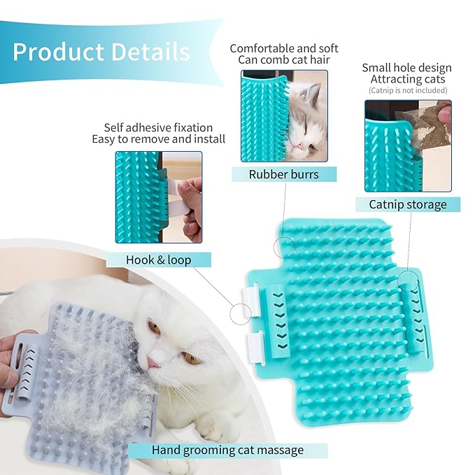 2 Pack Cat Self Groomer, Rubber Table Corner Face Wall Scratcher, Soft Pet Chin Head Grooming Brush Comb for Indoor Kitten Puppy Relaxing Bathing Cleaning, Green