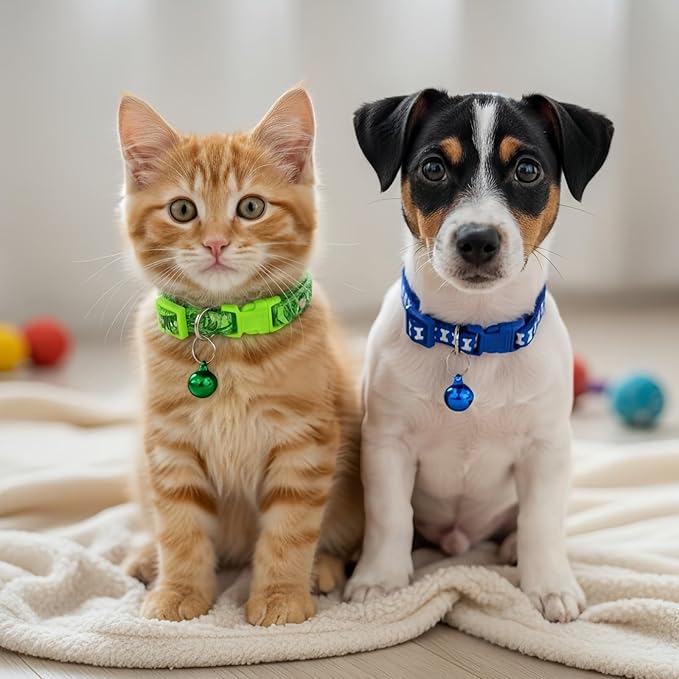 10 Packs Random Puppy Collars for LitterSoft, Durable, and Stylish Nylon Collars with Colorful Bells, Suitable for Small Pets