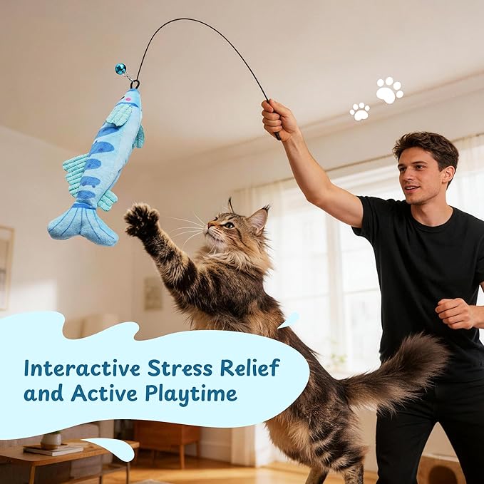 Catnip Toys, [12000mg] Extra Large Toys for Indoor Cats with Removable Bell, 100% Natural North American Catnip Floppy Fish Cat, Crinkle Sound & Soft Cotton-Free Surface