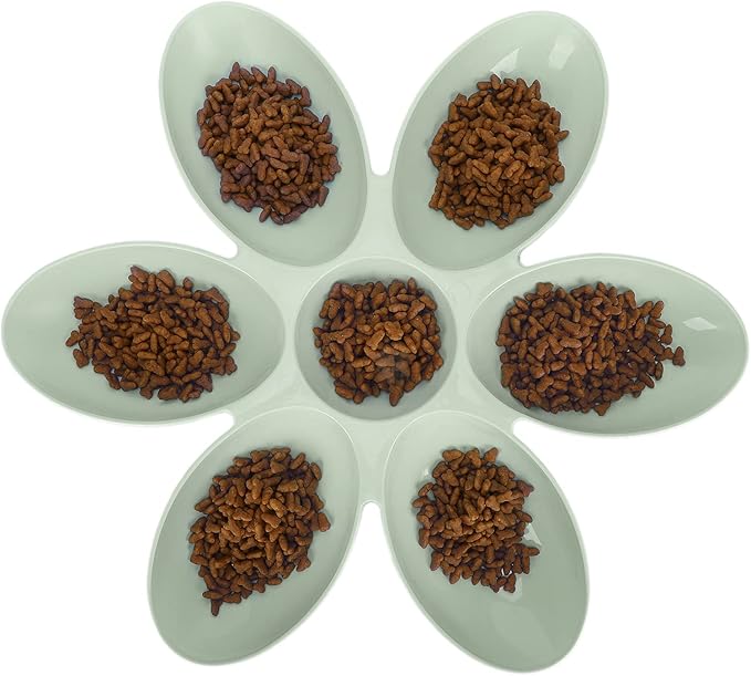 Multipurpose Cat Food Bowl Cat Food Bowl Flower Petals Shaped Cat Water Bowls Non Slip Food‑Grade Flower Petals Shaped 6 Grids Pet Feeding Bowl for Food and Water (Green)