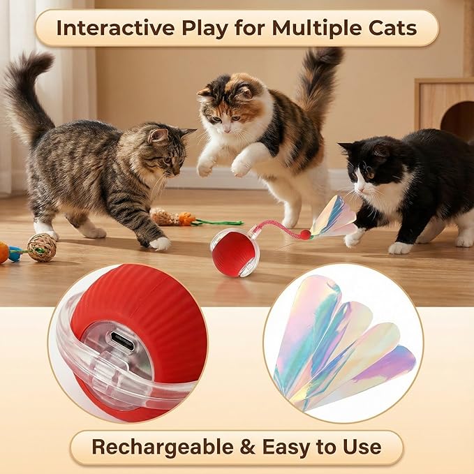 JBD Smart Cat Toy Ball for Indoor Cats, Automatic Interactive Cat Toy - Auto Rolling Kitten Toys for Boredom Relief, Silent Self Moving Electronic Pet Toy Ball for Exercise, USB Rechargeable