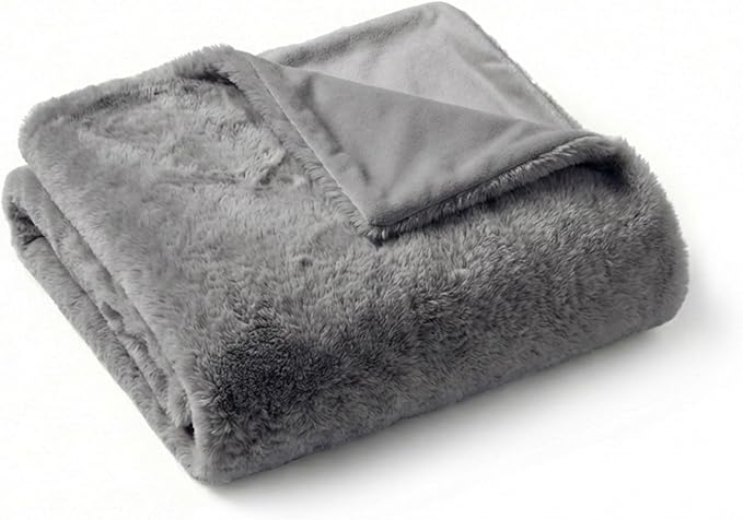 4 Cats & Dogs Leak Resistant Mini Faux Fur Throw, Soft European Faux Fur Pet Blanket, Velvet Backing, 40 x 30 Inch Cozy Furniture Protector for Pets, Machine Washable (Grey)