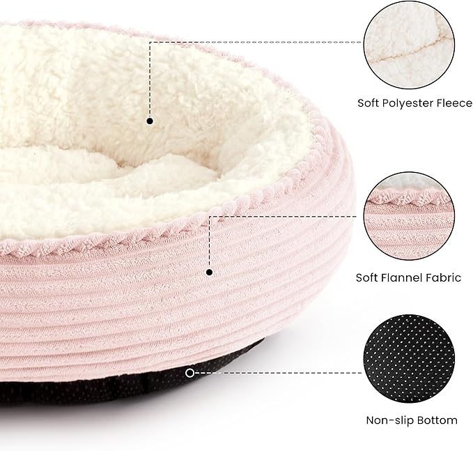 Love's cabin Round Donut Cat and Dog Cushion Bed, 20in Pet Bed for Cats or Small Dogs, Anti-Slip & Water-Resistant Bottom, Super Soft Durable Fabric Pet beds, Washable Luxury Cat Dog Bed Pink Stripe